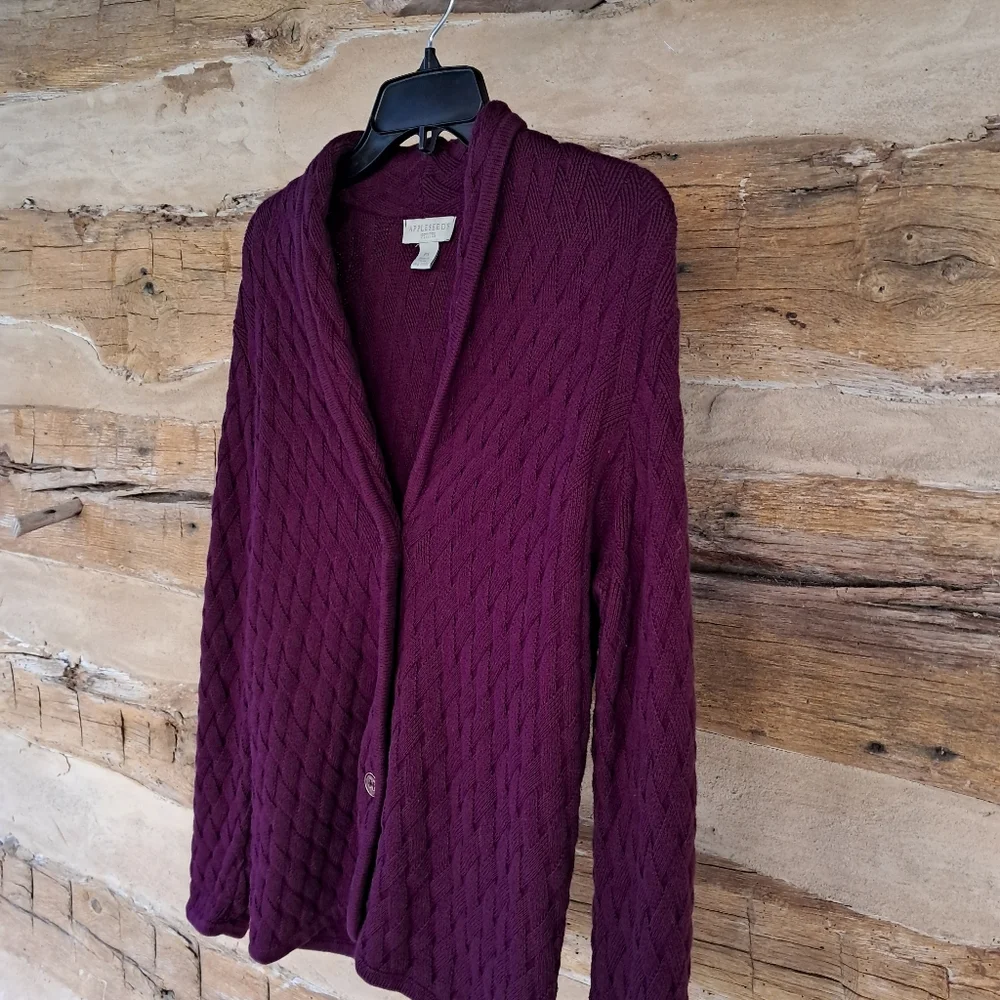 Appleseeds Petites Burgundy Basket Weave Cotton Cardigan Size SP - Picture 4 of 8